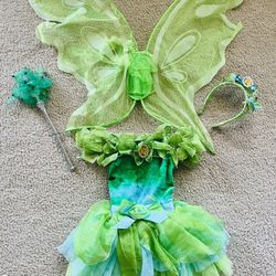 4T Tinker Bell Disney Store costume green bells crown wand scepter wings sparkle glitter extra small  