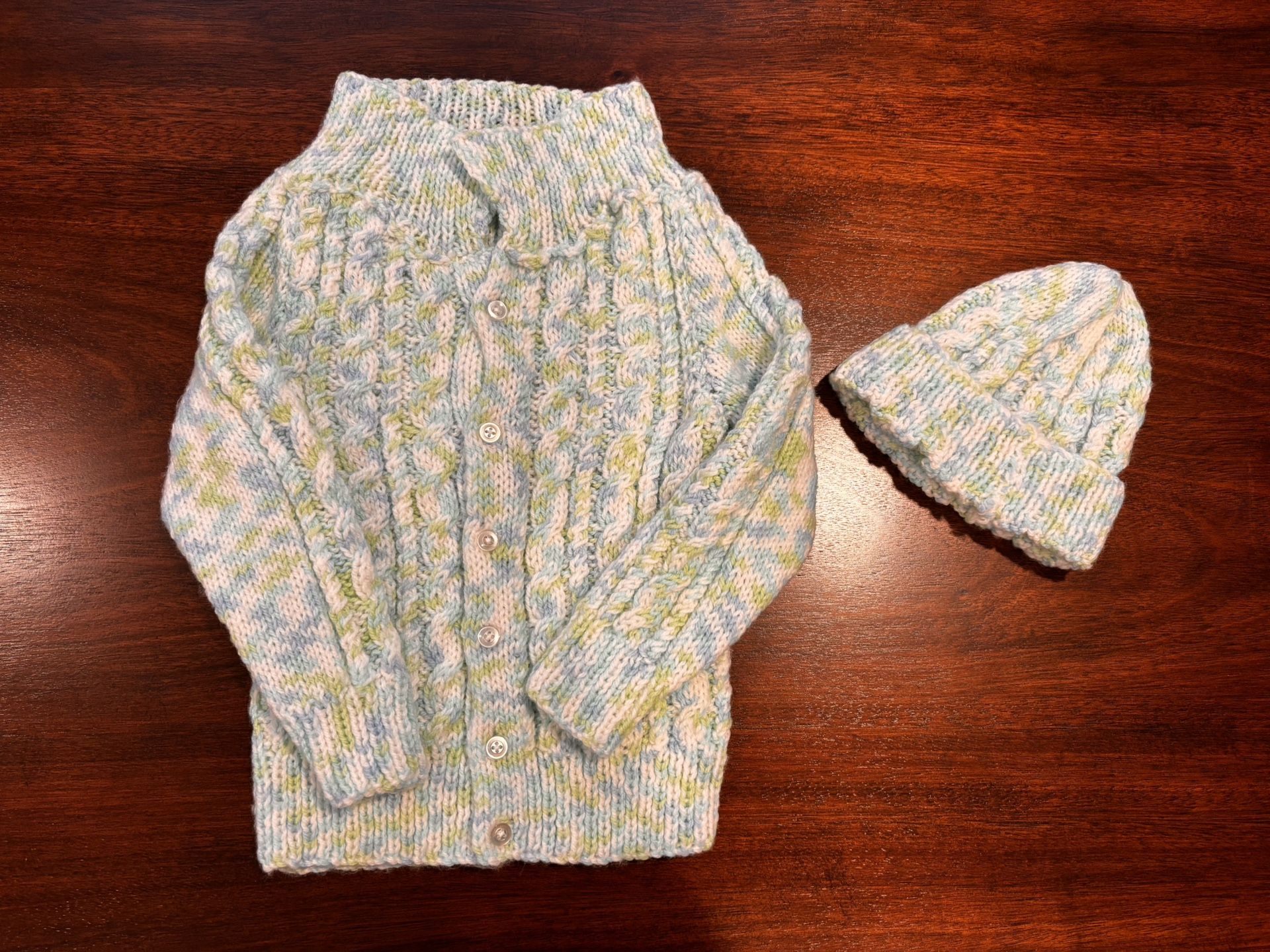 Luxurious Ultra-Soft Hand-Knit Baby Set | Cable Knit Baby Cardigan & Beanie