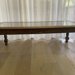 Vintage Glass And Oak Wood Coffee Table