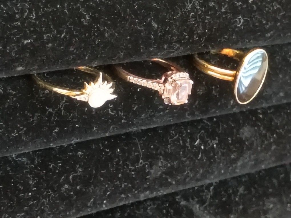 Set Of 3 Gold Plated Over Sterling Silver Rings