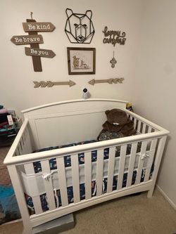 Crib and Bear/Camping Themed Decorations