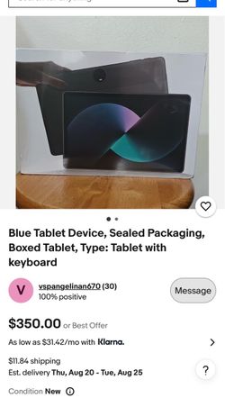 Blue Tablet Device, Sealed Packaging, Boxed Tablet,