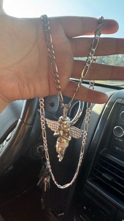 Diamond Cut Figaro 925 chain & 925 angel