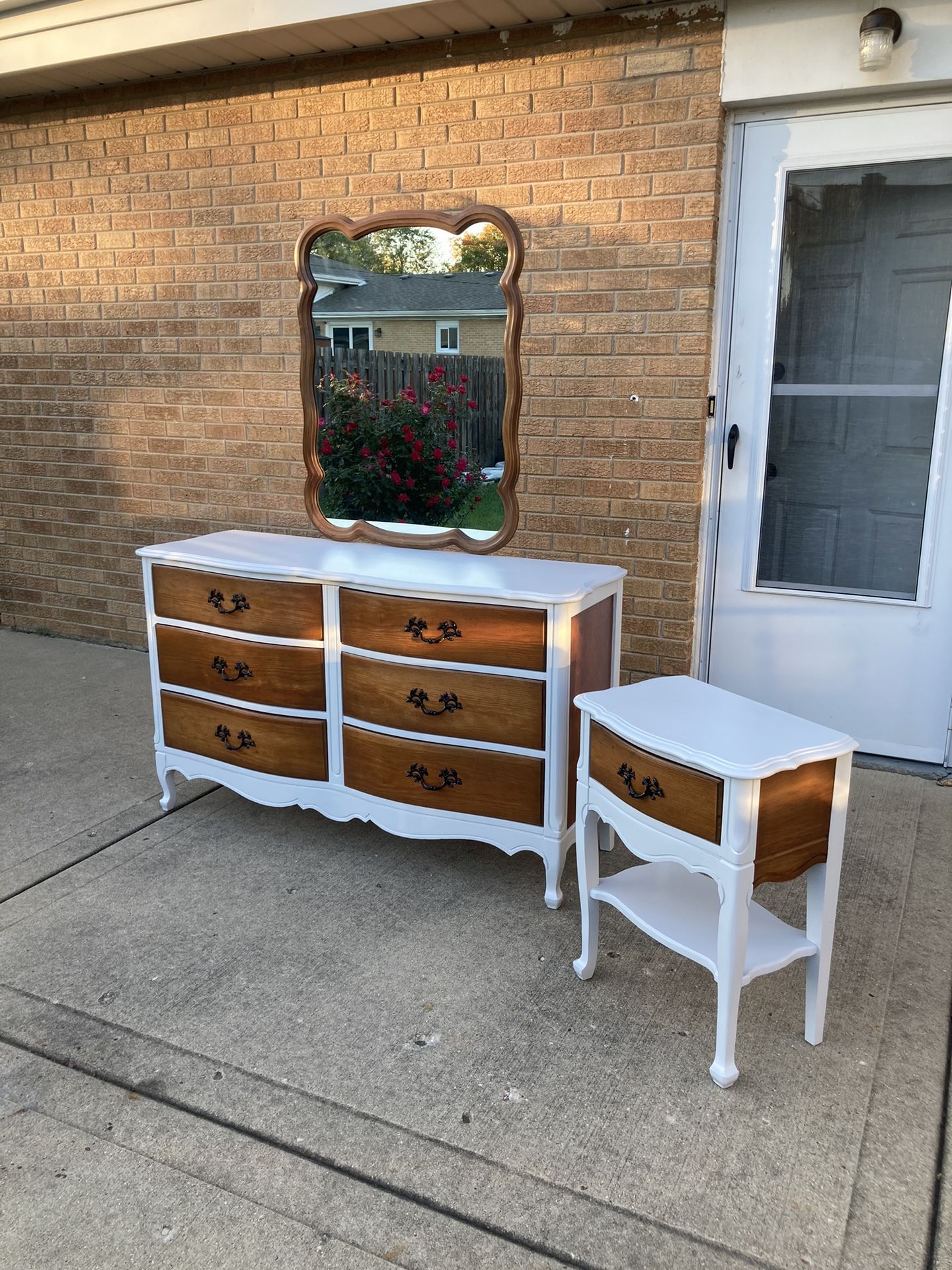 French provincial Dresser With Mirror and Nightstand Set