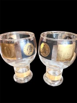 Vintage Mid-Century Modern Cera Glassware - Gold Coin Beer Goblets / Glasses (Set of 2)