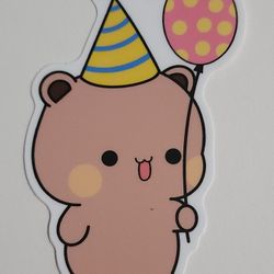 Bubu Dudu Bear Sticker Dudu Holding Birthday Balloon High Quality Matte Premium
