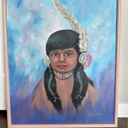 Original Oil painting- Portrait Of Native American Girl