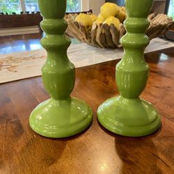 Set of Two Ceramic Green Candle Holders