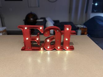 Metal Marquee 'EAT' Lighted Sign Home Decor 21.5"x10"x2" Battery Operated