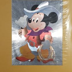 11 X 13 - Vintage 1980's Disney Collectibles Foil Picture Of Mickey Mouse Cowboy 