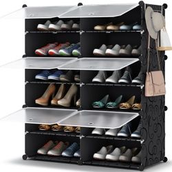 HOMIDEC Shoe Rack, 4 Tier Shoe Storage Cabinet 16 Pair Plastic Shoe Shelves Organizer for Closet Hallway Bedroom Entryway