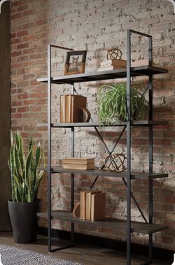 Industrial Metal and Wood Bookshelf 48" W X 12" D X 72.13" H