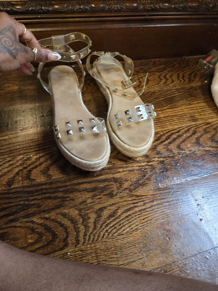 Clear Studded Wedge Inc Sandals 