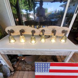 Beach Themed Lights Pair (2) of Antique Clear Glass Insulator 3 light on Hawaiian Driftwood
