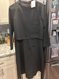 Black Long Sleeve Layered Dress with Buttons