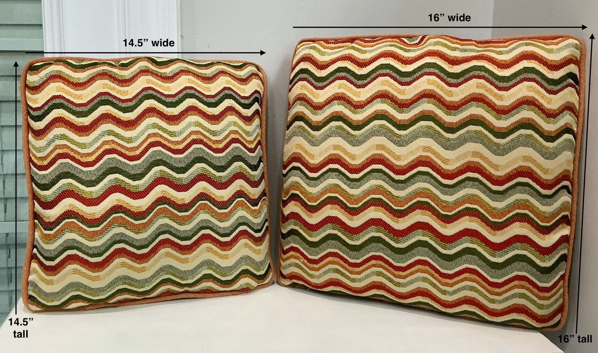 Pair of Colorful Wavy Patterned Reversible Throw Pillows with Removable Cases