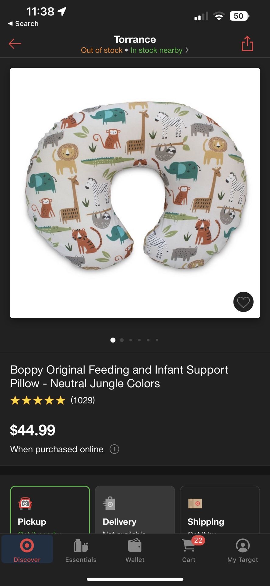 Boopy Original Feeding and Infant Support Pillow with extra cover