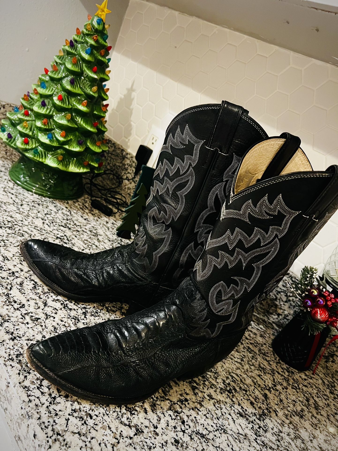 Men’s Cowboy Boots Size 9 1/2 D Snake Skin Black