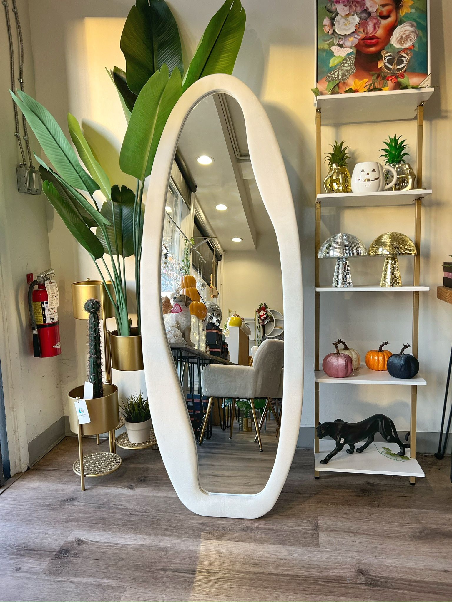 White Boho Full Body Curved Mirror