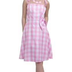 Halloween Women's Pink Plaid Costume Dress Movie Cosplay Dress Up with Accessories Halloween