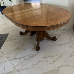 Antique Tiger Oak Dining Table and Chairs 