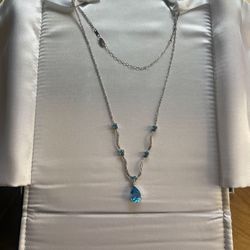 White Gold Diamond Blue Topaz Necklace 