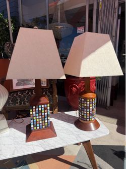 Mid Century Table lamps teak wood