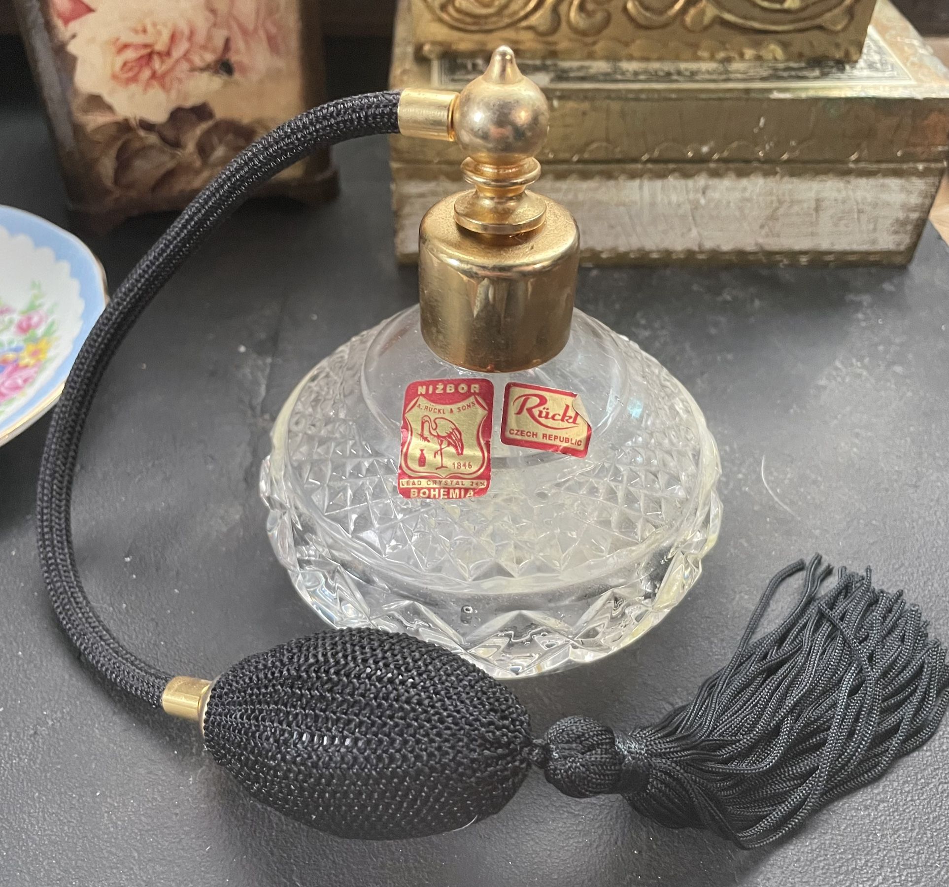 Vintage Crystal Perfume Bottle W/ Atomizer - $30