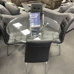 5PC Round Glass Dining Table Set