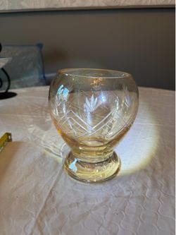 Vintage etched Amber Glass art piece