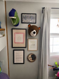 Two Plush Animal Heads Decor