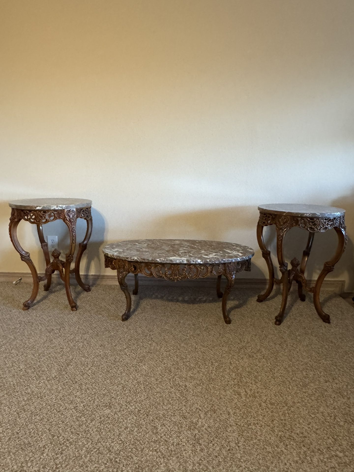 Marble Coffee Table With End Tables Set