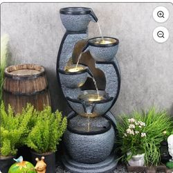 5-Tiers Water Garden Fountain Outdoor Indoor Waterfalls Water Feature with LED Light & Pump 37.4''H Fountains and Waterfalls for Living Room Garden Pa