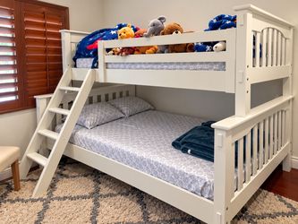 White Wood Twin over Full Bunk Bed