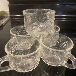 Five antique vintage punch glass clear glass cups