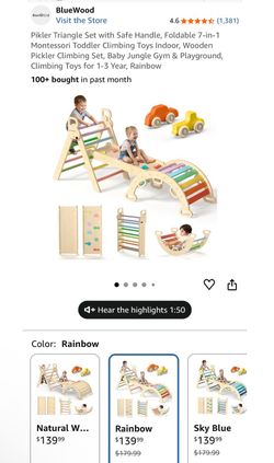 Pikler Triangle Set with Safe Handle, Foldable 7-in-1 Montessori Toddler Climbing Toys Indoor, Wooden Pickler Climbing Set, Baby Jungle Gym & Playgrou