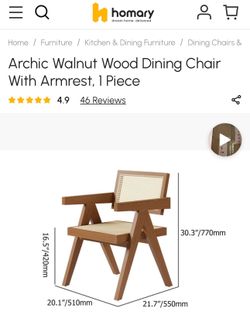 Japandi Walnut Wood Dining Chair With Armrest