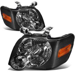 06-10 Ford Explorer/ 07-10 Sport Trac Headlights Black Housing Amber Corners Luces Negras