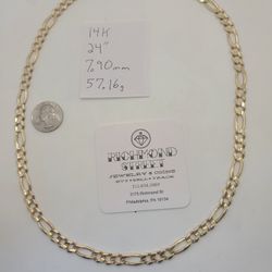14k Gold 24" Concave Figaro Chain