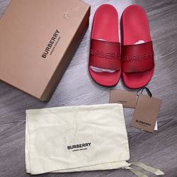 Burberry Men Slides “Bright Red” Size 9 In Men/ 42 EU