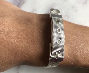 Sterling silver adjustable belt buckle bracelet