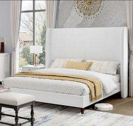 PaPaJet Queen Bed Frame Linen Upholstered 51.2"  Headboard