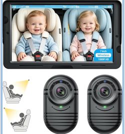 2-Kids Wireless Baby Car Camera: 1080P HD 7” Screen Dual Rear Seat Monitor