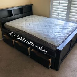 Black Full Bed With Storage And Mattress