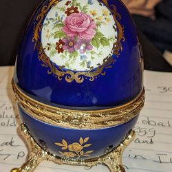 Beautiful Vintage/Antique Cobalt Blue Music Box Egg