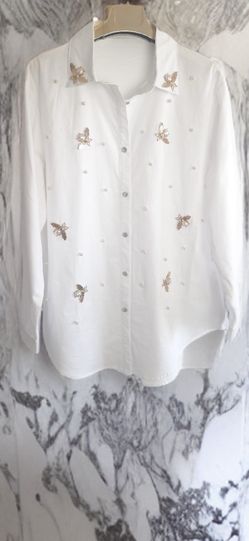 Women's Button Down Jewel Shirt Long Sleeve Top