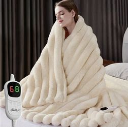New Heated Throw Blanket, Faux Fur Cozy Heating Blanket with Overheat Protection, 1/2/4/6/8 Hours Auto-Off 10 Heat Level, Machine Washable (50x60 Inch