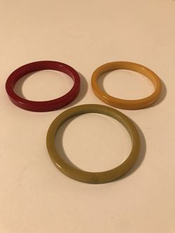 Antique Set of 3 Large Different Colored BakeLite Bangle Bracelets Thumbnail