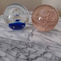 $14 For Both, Vintage Controled Bubble Glass Paperweights 4" Sphere