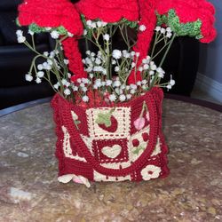 Crochet Purse And Roses